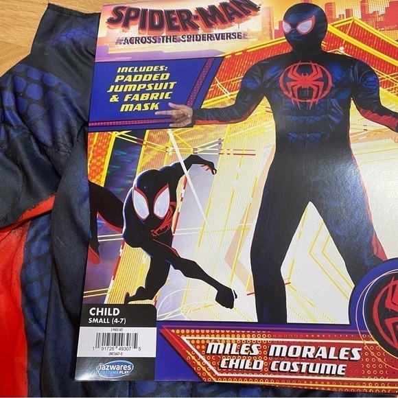 Spider-Man Miles Morales Costume NEW Small 4-7 Padded Jumpsuit & Mask Blue Red - Picture 5 of 6